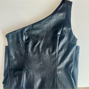 Edgy One-Shoulder Black Faux Leather Minidress
